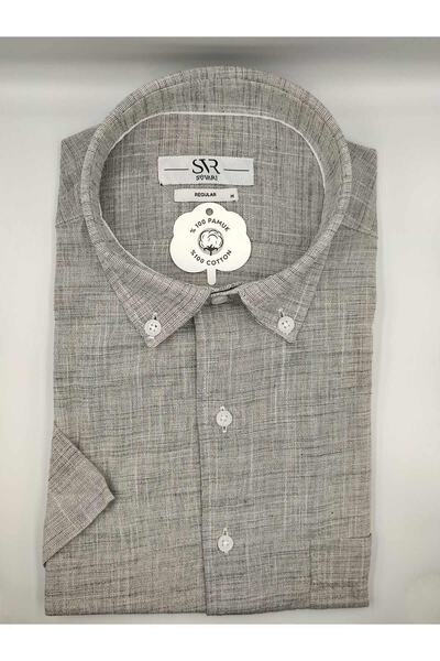 SÜVARİ Kısa Kol Bol Kesim Pamuklu Tek Cepli Özel Kalıp Klasik Gömlek Siyah