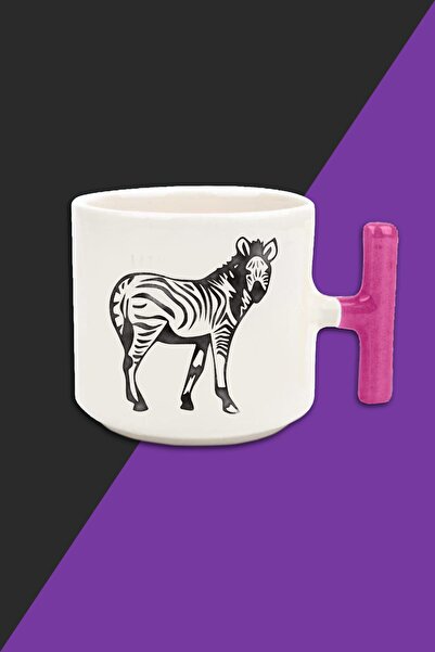 bymat نمط الحمار الوحشي - كوب لاتيه بلون كريمي - كوب بمقبض وردي