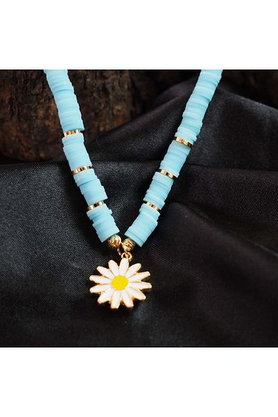Planet Butik Daisy Figured Fimo Necklace Blue