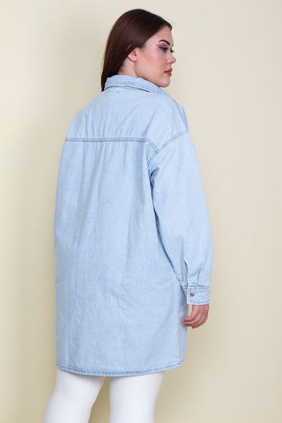 Şans Jachetă cu tunică din denim supradimensionată pentru femei, albastră, cu croială casual 65n28048