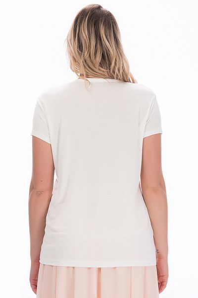 Şans Women's Large Size Bone Cotton Fabric Crew Neck Basic Blouse 65n15791