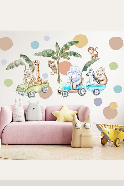 Sim Tasarım Kids Room Wall Sticker Set on Merry Animals Safari Tour - Sim700