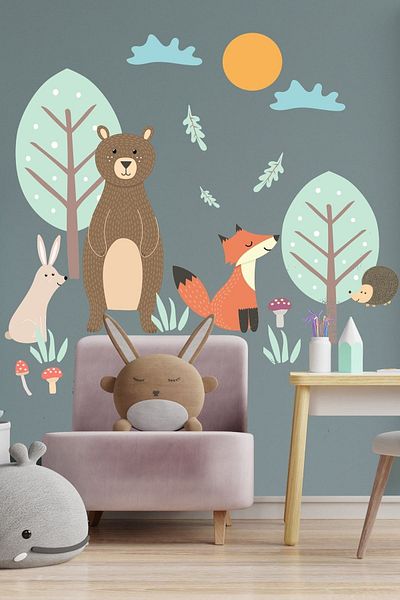 Sim Tasarım Forest Creatures And Trees Wall Sticker Set