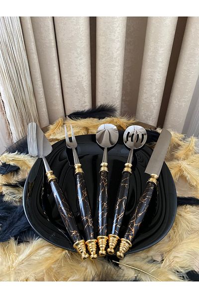 Housess طقم تقديم بمقبض بورسلين مكون من 5 قطع
