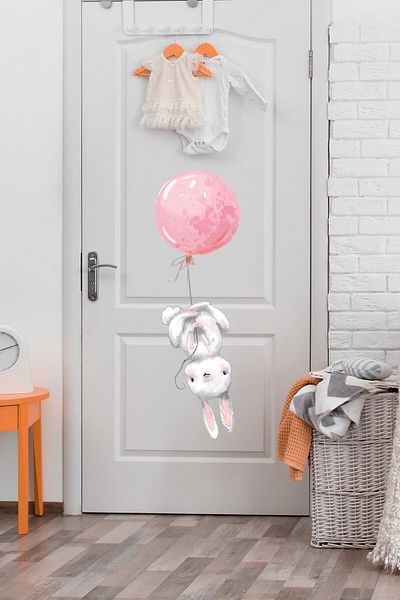 Sim Tasarım Pink Rabbit Door Cabinet Wall Sticker Set