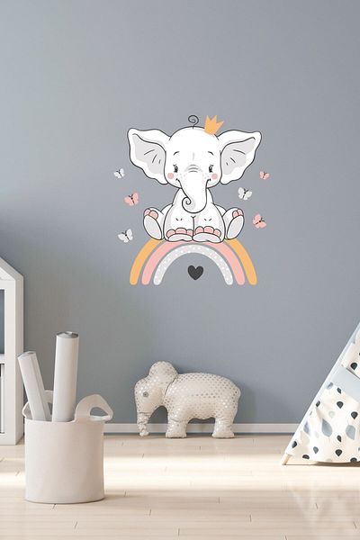 Sim Tasarım Cute Elephant And Rainbow Wall Sticker