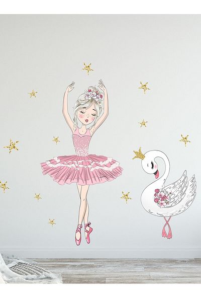 Sim Tasarım Pink Ballerina Wall Sticker Set