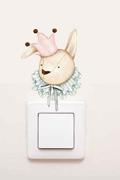 Sim Tasarım - Priz - Taçlı Tavşan Dekoratif Çocuk Odası Priz Sticker - Sim749