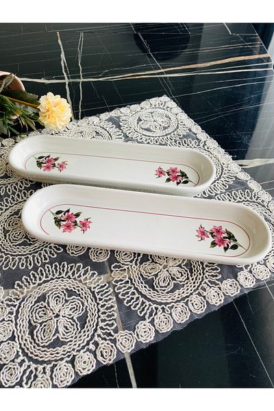 VENÜS HOME DECORATION طبق تقديم بستان الزيتون مكون من قطعتين من زهرة الثلج