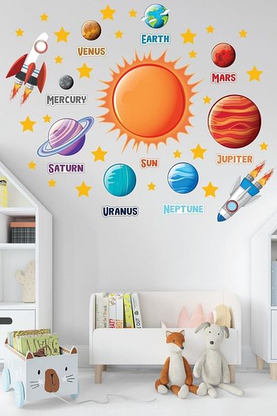 Sim Tasarım Solar System And Planets Themed Kids Room Wall Sticker