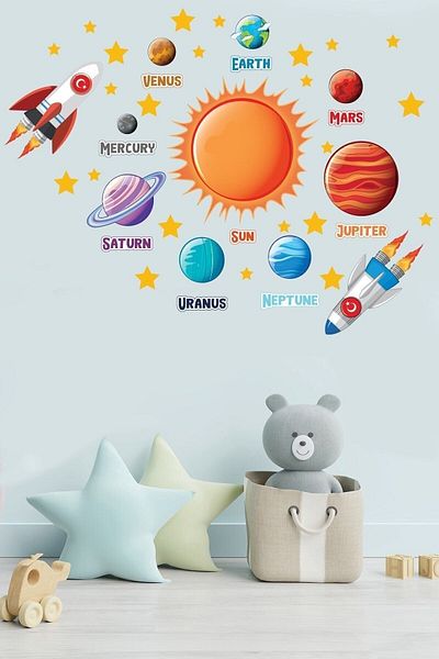 Sim Tasarım Solar System And Planets Themed Kids Room Wall Sticker