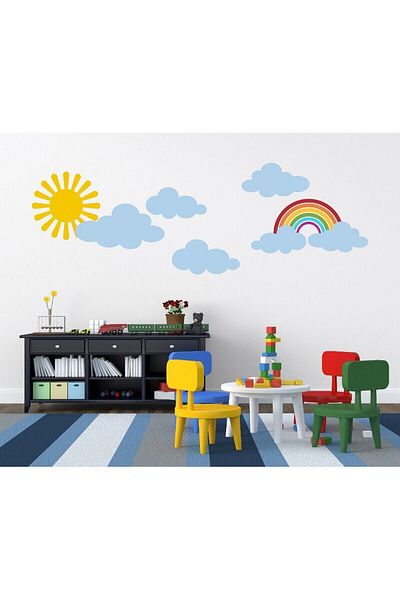 Sim Tasarım Rainbow Sun and Clouds Kids Room Wall Sticker