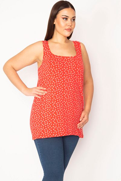 Şans Rotes Damen-Tanktop aus Baumwollstoff und Lycra in Übergröße 65n36269