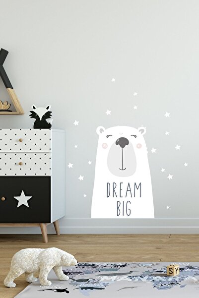 Sim Tasarım Зірки та Великий Білий Ведмедик Настінні Наклейки