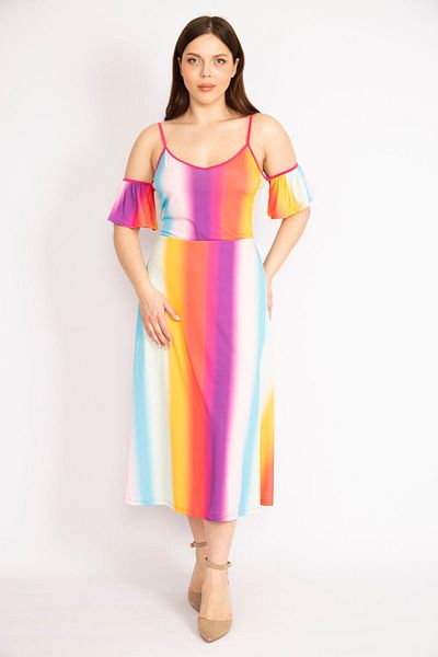 Şans Rochie colorată pentru femei, mărime mare, cu guler elastic, lungime, reglabilă, colorată 65n36243