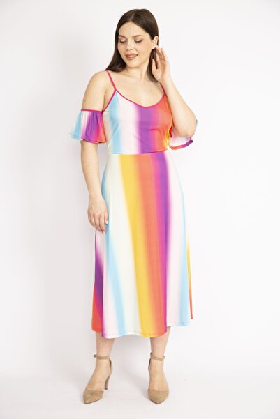 Şans Rochie colorată pentru femei, mărime mare, cu guler elastic, lungime, reglabilă, colorată 65n36243