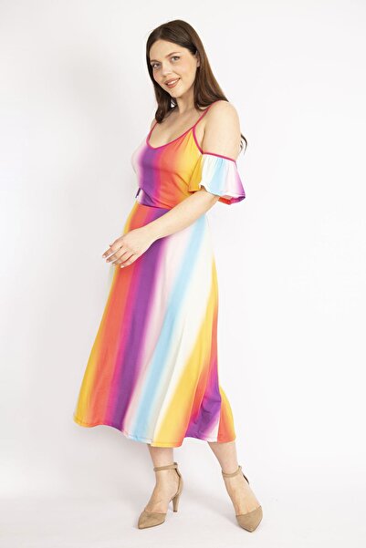 Şans Rochie colorată pentru femei, mărime mare, cu guler elastic, lungime, reglabilă, colorată 65n36243
