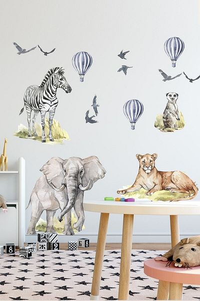 Sim Tasarım - Savanna Tropical Magnificent Animals Wall Sticker Set - Sim737