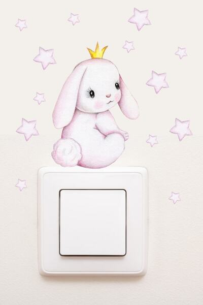 Sim Tasarım Socket - Princess Rabbit Pink Stars Decorative Socket Sticker - Sim763