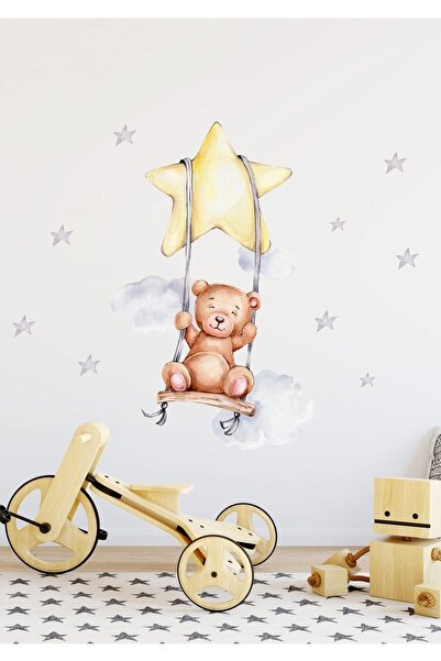 Sim Tasarım Yıldız Salıncaklı Ayıcık Duvar Sticker Seti Sim117