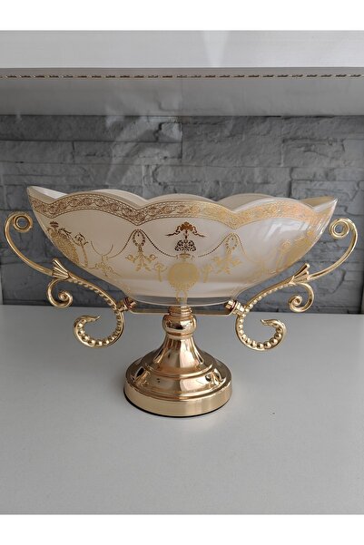ALANYA HOME DECOR Lüks Varak Kondol Meyvelik Cam Gövde Altın Metal Ayak 41x25...