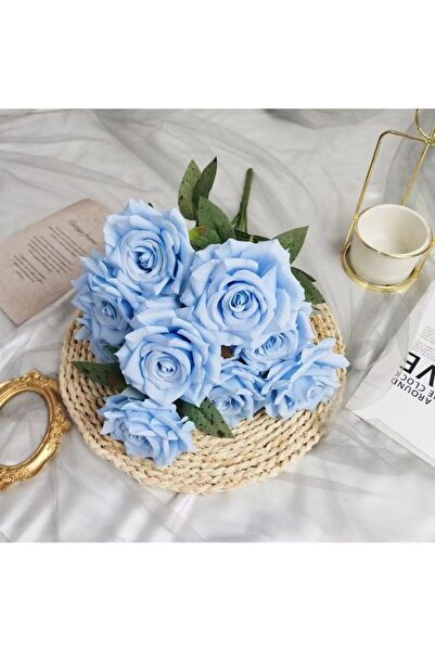 Yapay Çiçek Deposu 42 см Синьо Синьо - 9 стръка Висококачествен голям букет от екваториални рози