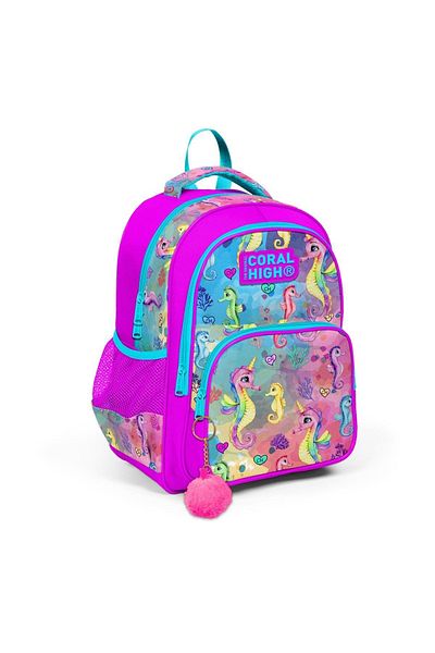 Coral High Rucsac școlar cu trei compartimente pentru copii, roz, colorat, cu model 14412