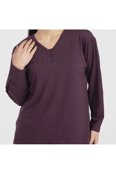 ECE GİYİM Βισκόζη V Neck Lycra Mother Χτενισμένη Βαμβακερή Μπλούζα