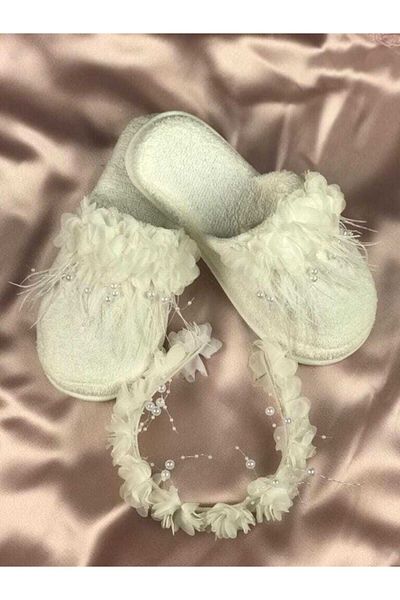 SÜSLÜTASARIM White Pearl White Flower Decorated Maternity Slippers Crown Set – Maternity Set – Maternity Set – Maternity Set