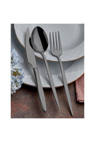 Hira Istanbul Black Titanium Spoon Fork Knife Set 36 Pieces