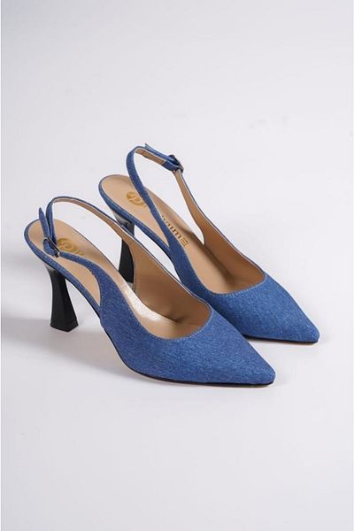 serelshoes De damă cu spate deschis din stofă denim cu cataramă laterală Toc 9 cm