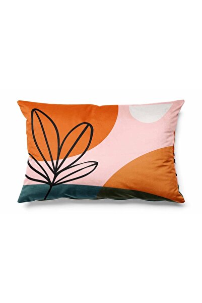 Pilloveland Dikdörtgen Monstera Desenli Çift Tarafı Baskılı Süet Kırlent Kılıfı