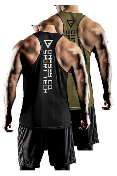 GHASSY CO. مجموعة من قطعتين من ملابس رياضية للرجال ذات مقاس Y-back Gym واللياقة البدنية Gym-101