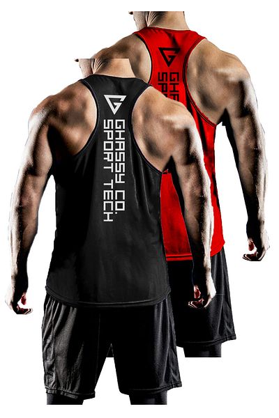GHASSY CO. مجموعة من قطعتين من ملابس رياضية للرجال ذات مقاس Y-back Gym واللياقة البدنية Gym-101