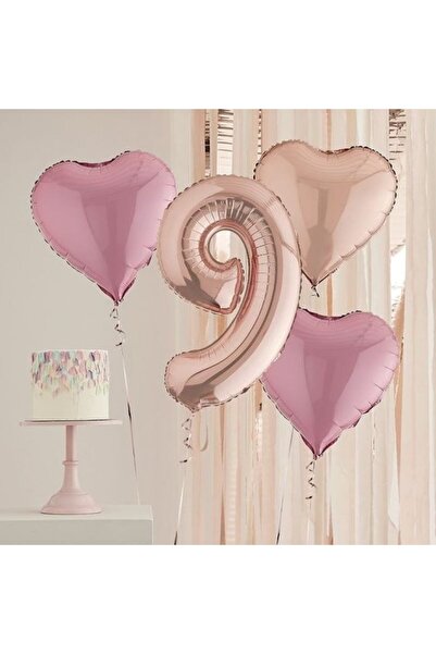 MERİ PARTİ Rose Pembe Balon Set Rakam Folyo Balon Kalp Folyo Balon Doğum Günü...