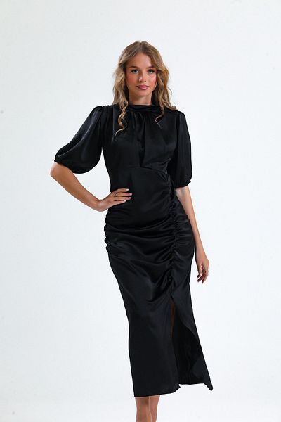 ADASTYLE Rochie din satin cu guler, elegantă, ocazie specială, nuntă, logodnă, henna, petrecere, rochie de cocktail
