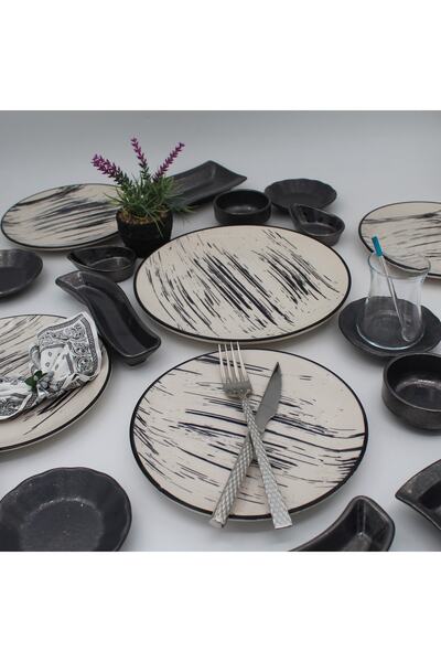 Arna Porselen Anka 19 Parça Kahvaltı Takımı - Desenli Siyah File