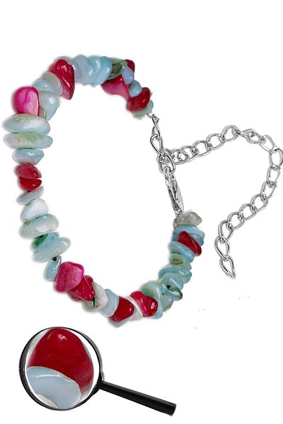 Tesbih Atölyesi Certified Coral - Blue Mother of Pearl Broken Natural Stone Bracelet 1st quality (USA)