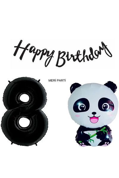 MERİ PARTİ Panda Concept Panda Foil Balloon Happy Birthday Banner Σετ μπαλονιών ηλικίας