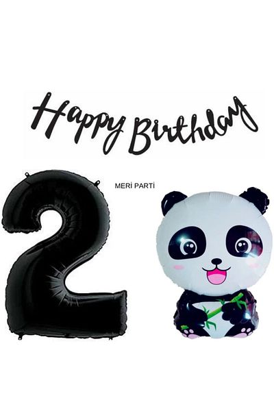 MERİ PARTİ Panda Concept Panda Foil Balloon Happy Birthday Banner Σετ μπαλονιών ηλικίας