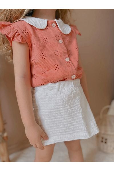 Pink Hippo Kids Girl's Baby Collar Ruffle Detailed Front Tie Shirt and Shorts Top and Bottom Set