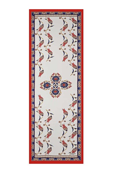 Bursa İpek Navy Blue Red Row Tulip Silk Scarf