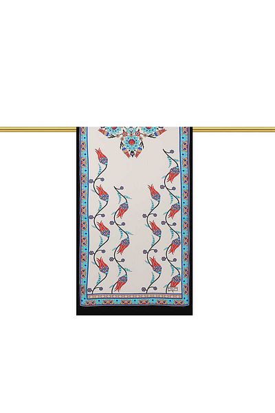 Bursa İpek Turquoise Black Row Tulip Silk Scarf