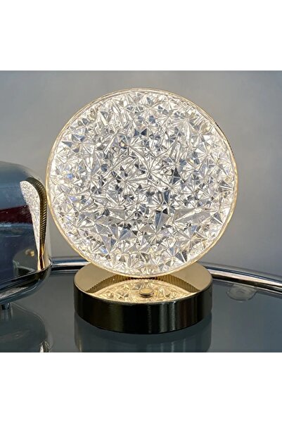 PİNK İTHALAT Şarjlı Yuvarlak Kristal Elmas Masa Lambası Dokunmatik Romantik A...
