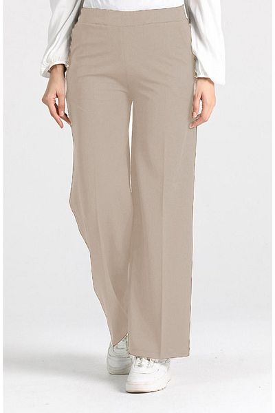 Aşkı Endam Miyase En Length Lycra Wide Leg Trousers - Stone