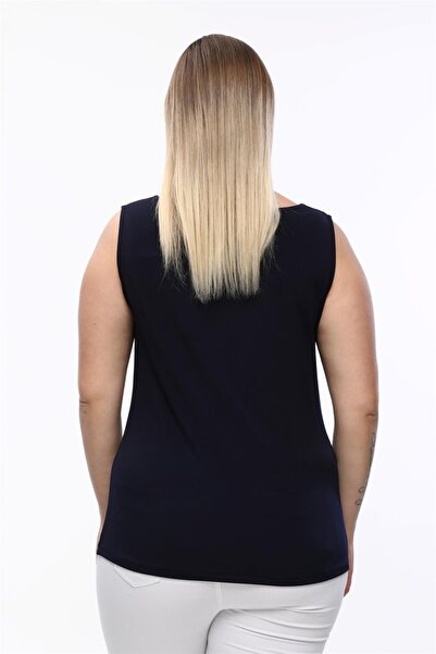 Seamoda Degaje Collar Sandy Large Size Women's Basic Blouse 4 Seasons Comfortable Use Stylish Athlete-navy blue