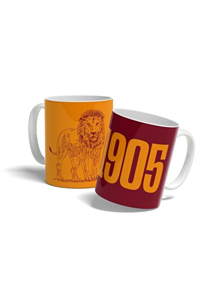 offside Aslan 1905 Tasarımlı Baskılı Sarı-kırmızı Kupa Bardak