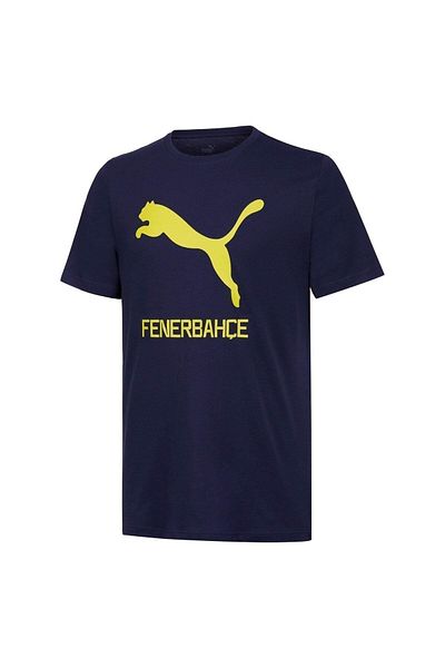 Fenerbahçe Original Puma Crew Neck Navy Blue T-shirt with Gift Wooden Box
