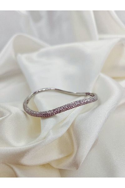 Eva Takı 316 L S Shaped Zircon Stone Steel Silver Colored Clamp