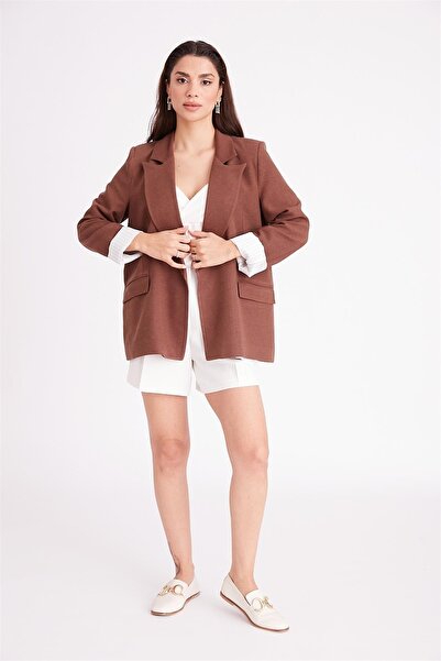 Laluvia Μπουφάν από λινό καφέ ριγέ